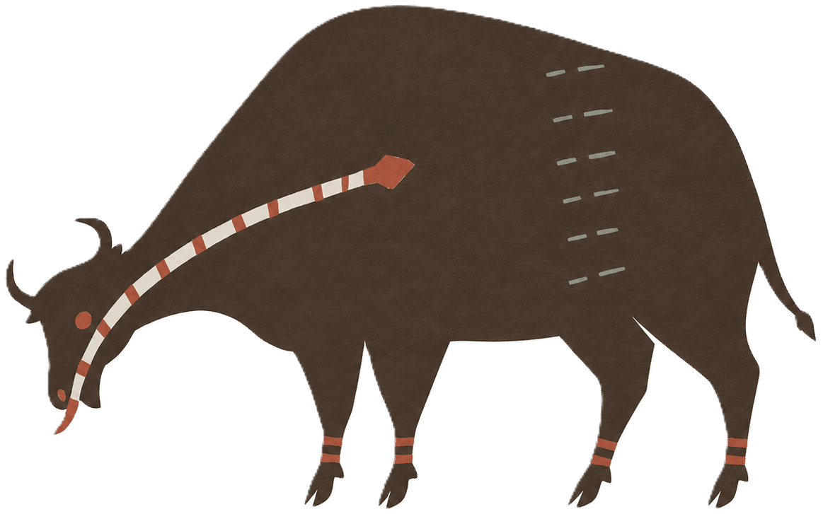 Bison artwork with a striped heartline running from its mouth up its neck