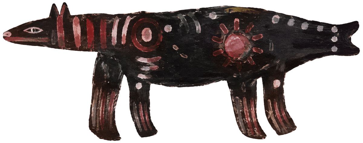 Fox artwork with painted stripes and a sun marking