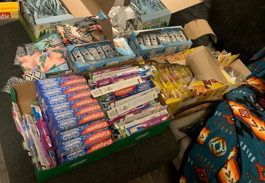 Care kit supplies ready to be packed